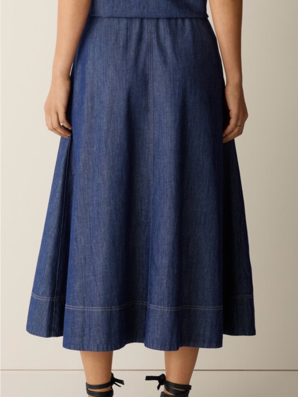 Eileen Fisher Organic Cotton Denim Maxi Full Skirt in Deep Blue Medium - Picture 4 of 11